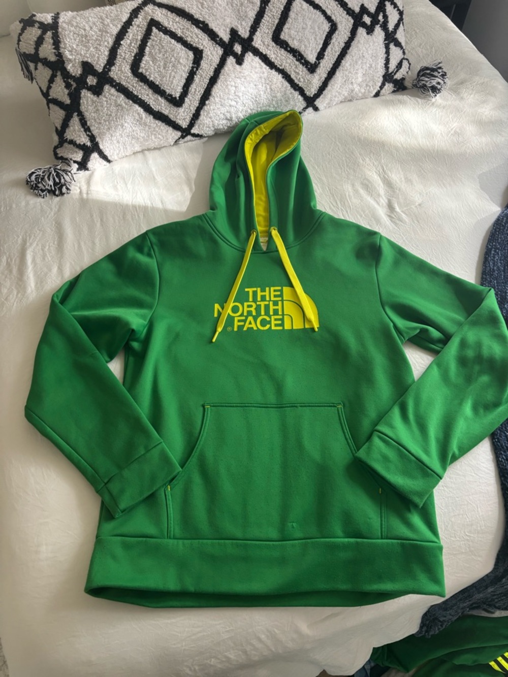 The North Face Men’s Green Fleece Lined Hoodie with Yellow Logo